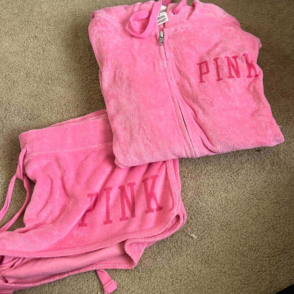 PINK VS Matching Shorts & Zip Up Set